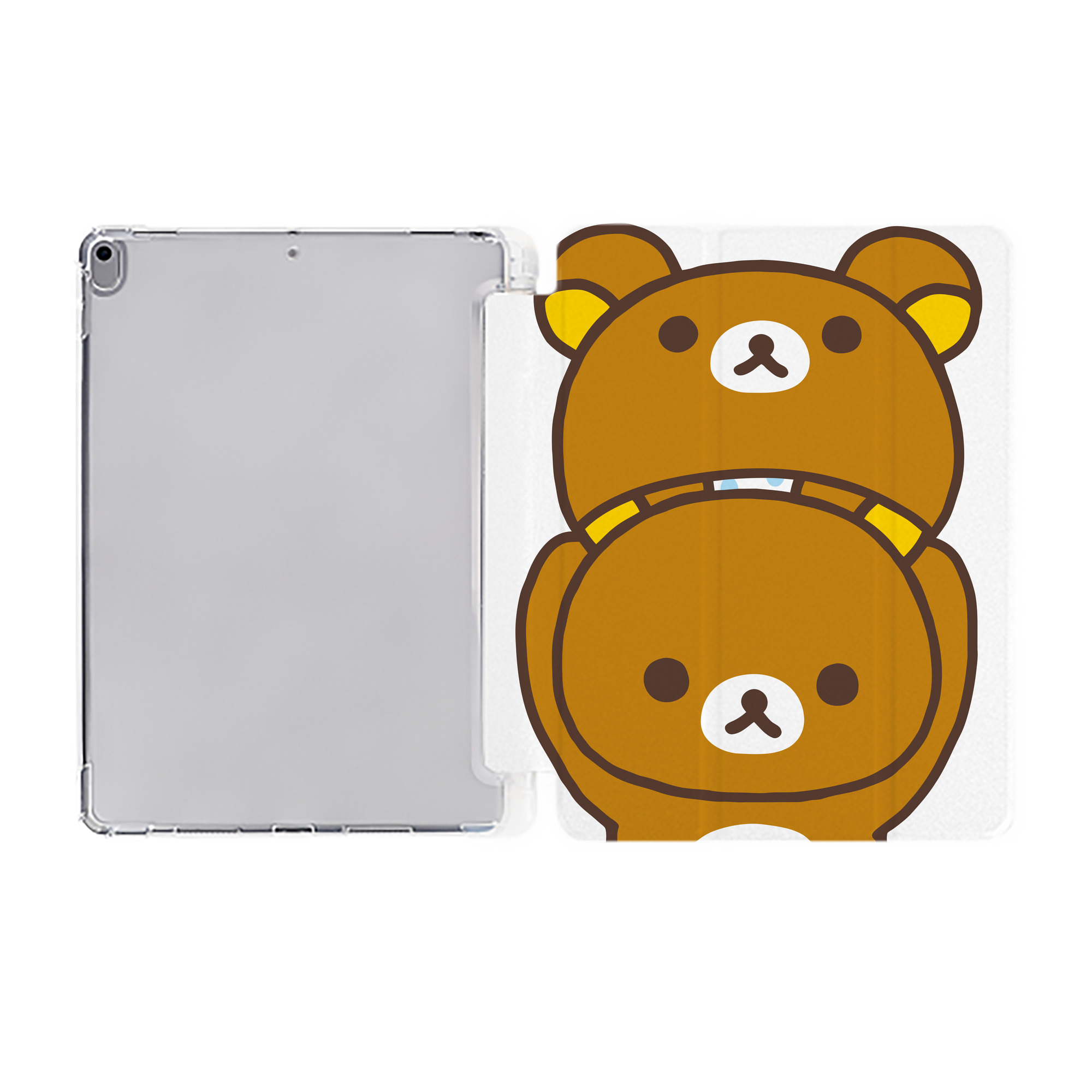 （画像用） リラックマ リラックマ キイロイトリ Rilakkuma Korilakkuma Kiiroitori IPad ケース ペン収納付き 三つ折りスタンド PUレザー×シリコン 対応機種9.5/10.5/10.9インチ